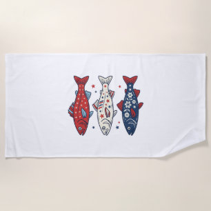 Patriotic Three Fish Vintage Engraving Shirt Desig Beach Towel