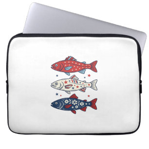Patriotic Three Fish Vintage Engraving Shirt Desig Laptop Sleeve