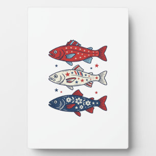 Patriotic Three Fish Vintage Engraving Shirt Desig Plaque