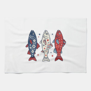 Patriotic Three Fish Vintage Engraving Shirt Desig Tea Towel