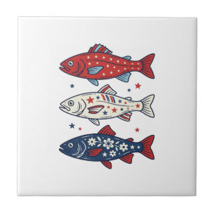 Patriotic Three Fish Vintage Engraving Shirt Desig Tile