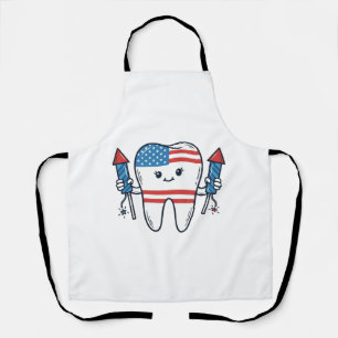 Patriotic Tooth Mascot Fireworks Vector Design_1 Apron