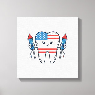 Patriotic Tooth Mascot Fireworks Vector Design_1 Canvas Print