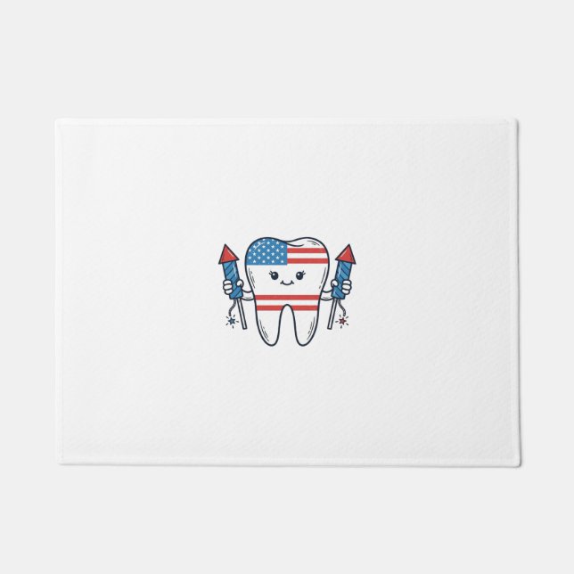Patriotic Tooth Mascot Fireworks Vector Design_1 Doormat (Front)