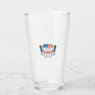 Patriotic Tooth Mascot Fireworks Vector Design_1 Glass