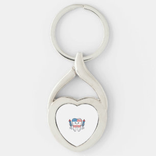 Patriotic Tooth Mascot Fireworks Vector Design_1 Key Ring