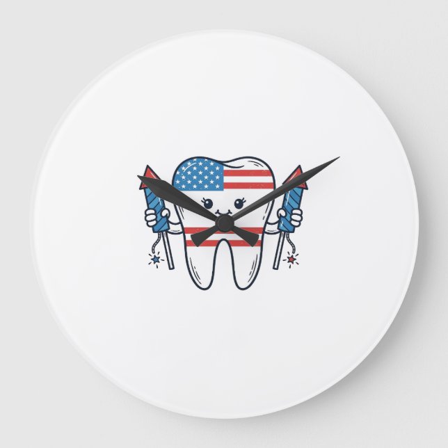 Patriotic Tooth Mascot Fireworks Vector Design_1 Large Clock (Front)