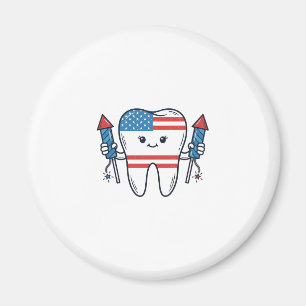 Patriotic Tooth Mascot Fireworks Vector Design_1 Magnet
