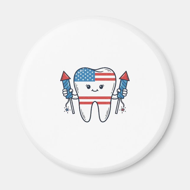 Patriotic Tooth Mascot Fireworks Vector Design_1 Magnet (Front)