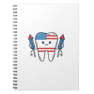 Patriotic Tooth Mascot Fireworks Vector Design_1 Notebook
