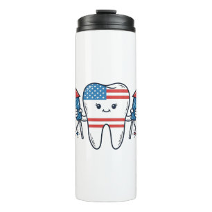 Patriotic Tooth Mascot Fireworks Vector Design_1 Thermal Tumbler