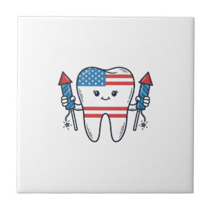Patriotic Tooth Mascot Fireworks Vector Design_1 Tile