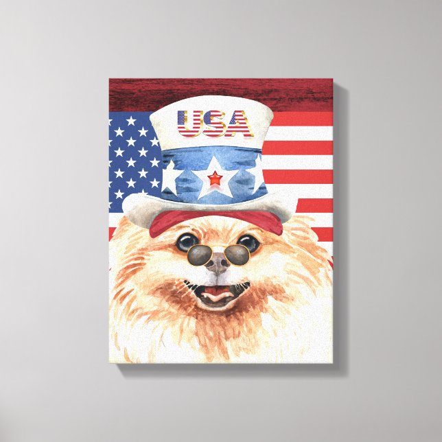 Patriotic Toy pom Dog American flag holiday Canvas Print (Front)