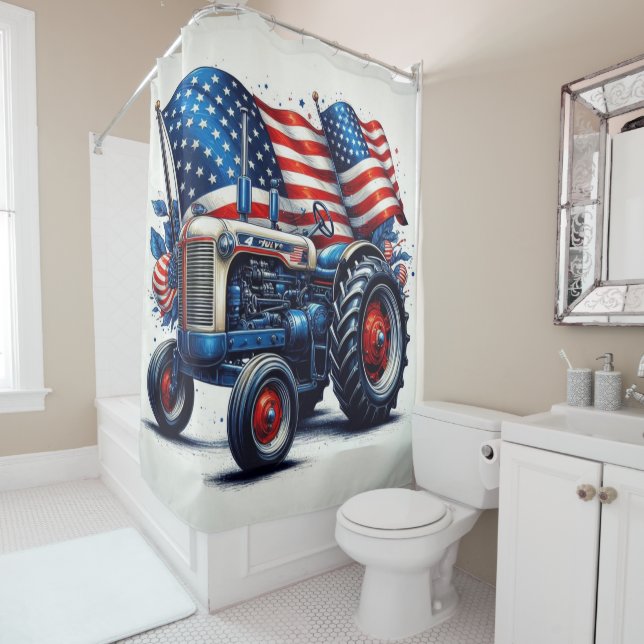 Patriotic Tractor Shower Curtain (In Situ)