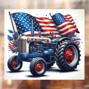 Patriotic Tractor Window Cling