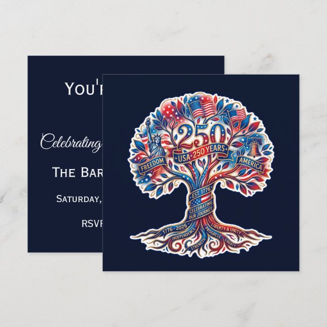 Patriotic Tree for America's 250th anniversary Invitation (Front/Back)