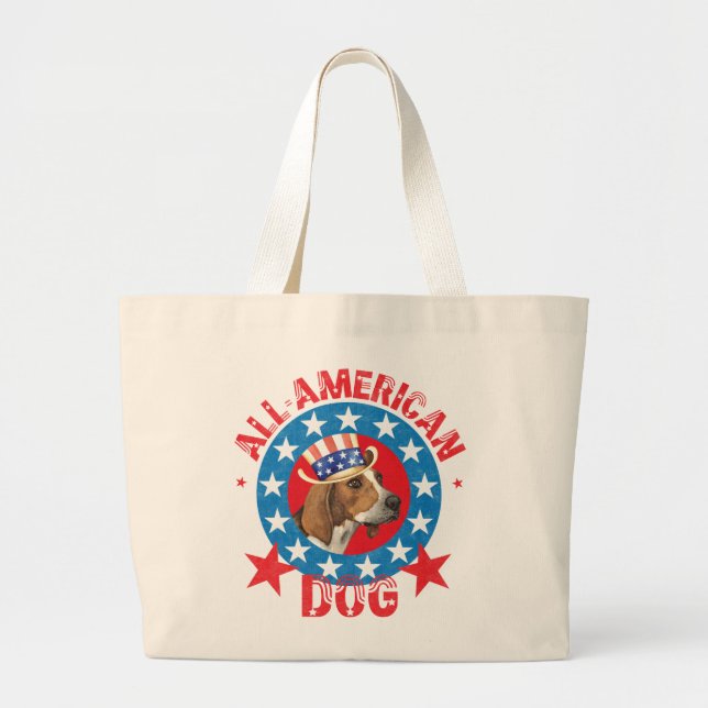 Patriotic Treeing Walker Large Tote Bag (Front)