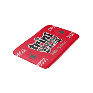 Patriotic Trini Beyond de Bone with Name on RED Bath Mat