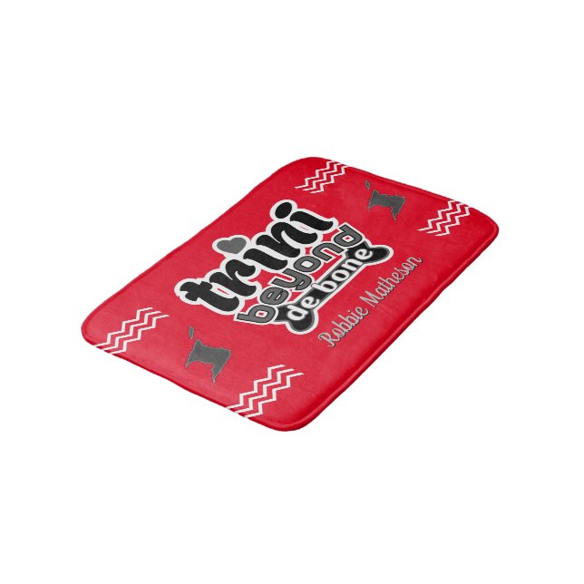 Patriotic Trini Beyond de Bone with Name on RED Bath Mat (Angled)
