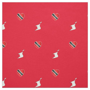 Patriotic Trinidad & Tobago Heart Flag and Map RED Fabric