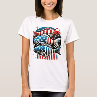 Patriotic Trio of Fish – Red, White & Blue Art Pri T-Shirt