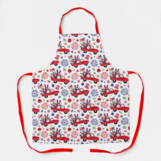 Patriotic truck and fireworks pattern  apron (Front)