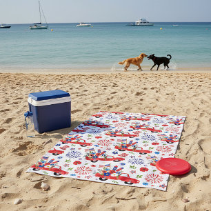 Patriotic truck and fireworks pattern  beach towel