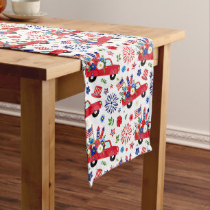 Patriotic truck and fireworks pattern  medium table runner