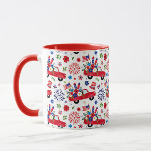 Patriotic truck and fireworks pattern mug