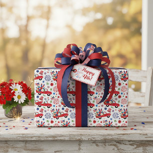 Patriotic truck and fireworks pattern  wrapping paper