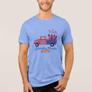 Patriotic Truck Celebrating Freedom 4th of July Te Tri-Blend Shirt