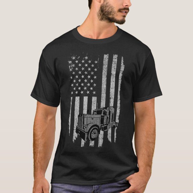 Patriotic Truck Driver American Flag Trucker T-Shirt (Front)