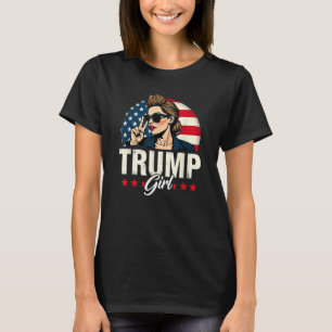 Patriotic Trump Girl Messy Bun Sunglasses T-Shirt