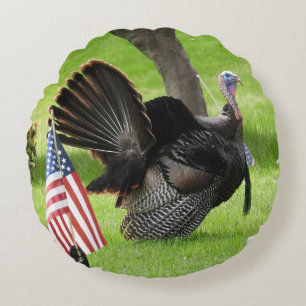 Patriotic Turkey Strut Round Cushion