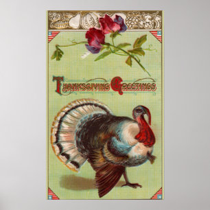 Patriotic Turkey Vintage Thanksgiving Poster