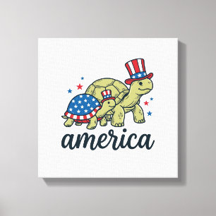 Patriotic Turtle America Vintage Engraving Design_ Canvas Print