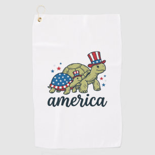 Patriotic Turtle America Vintage Engraving Design_ Golf Towel