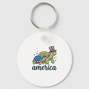 Patriotic Turtle America Vintage Engraving Design_ Key Ring