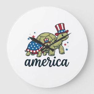 Patriotic Turtle America Vintage Engraving Design_ Large Clock