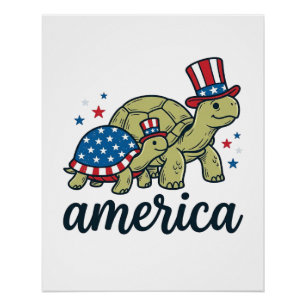 Patriotic Turtle America Vintage Engraving Design_ Poster