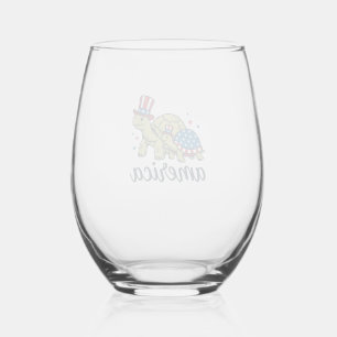 Patriotic Turtle America Vintage Engraving Design_ Stemless Wine Glass