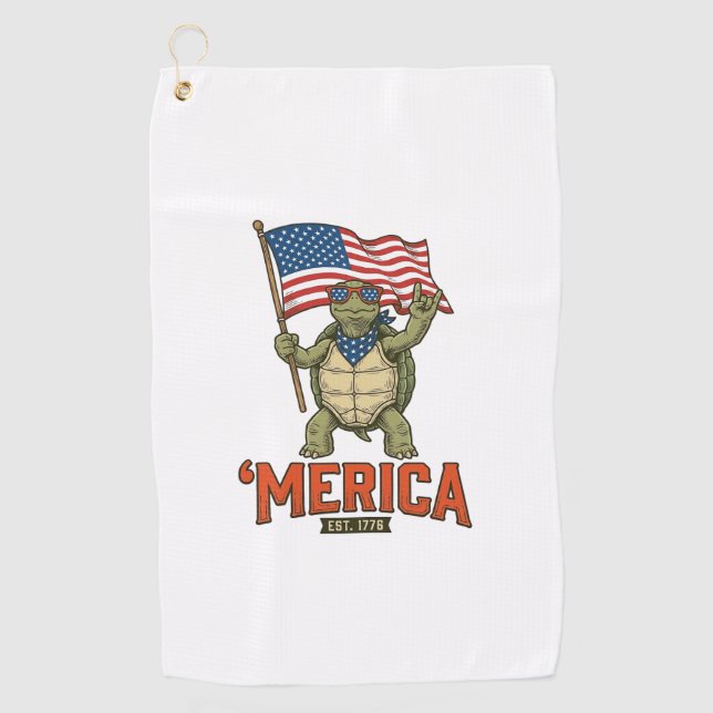 Patriotic Turtle ‘Merica Vintage Vector Golf Towel (Front)