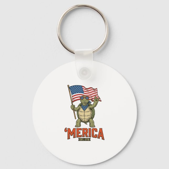 Patriotic Turtle ‘Merica Vintage Vector Key Ring (Front)