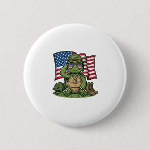 Patriotic Turtle Salute Vector Design_1 6 Cm Round Badge