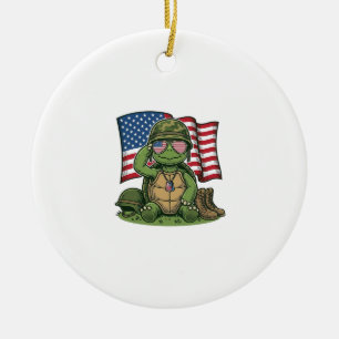 Patriotic Turtle Salute Vector Design_1 Ceramic Tree Decoration