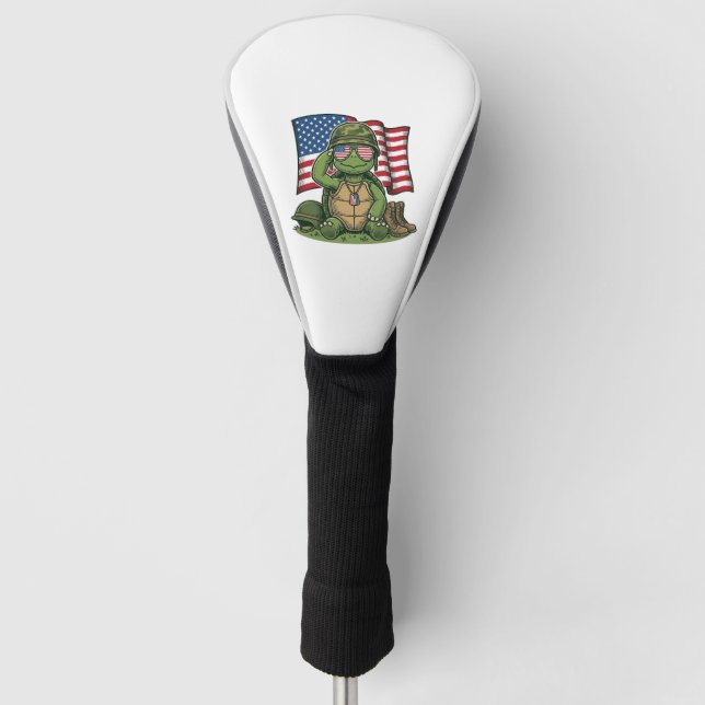 Patriotic Turtle Salute Vector Design_1 Golf Head Cover (Front)