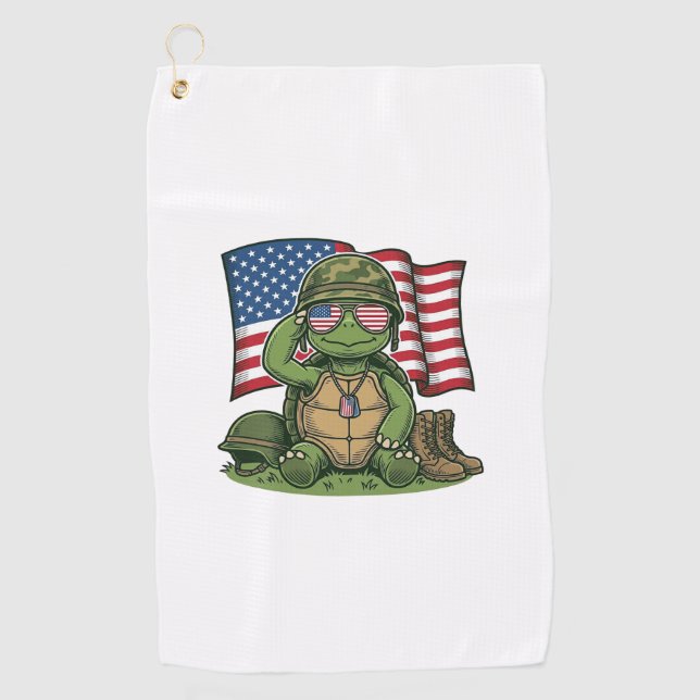 Patriotic Turtle Salute Vector Design_1 Golf Towel (Front)