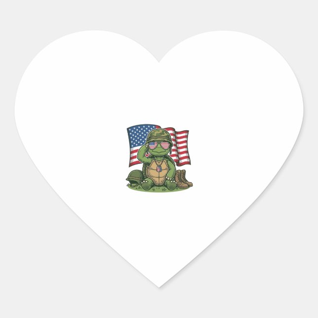 Patriotic Turtle Salute Vector Design_1 Heart Sticker (Front)