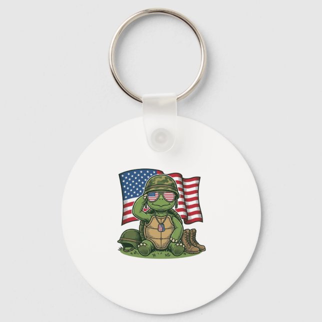 Patriotic Turtle Salute Vector Design_1 Key Ring (Front)