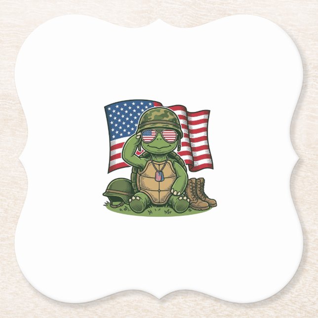 Patriotic Turtle Salute Vector Design_1 Paper Coaster (Front)
